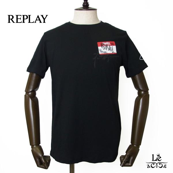 REPLAY リプレイ Tシャツ メンズ クルーネック 半袖 カットソー バックプリント ブラック ...