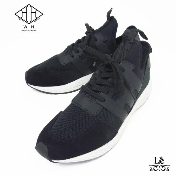 WH ダブルエイチ ニットスニーカー WH-0121 ブラック 黒 ハイカット 軽量 スニーカー ヒ...