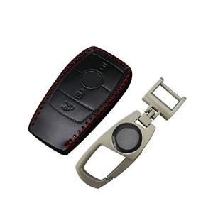 Idaii ベンツ(Benz)スマートキー対応 キーケース キーカバー キーホルダー 傷 汚れなど防止 レザー (レッドステッチ)