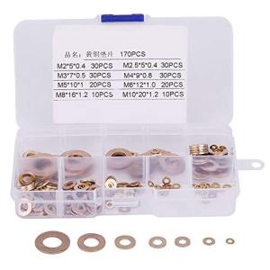 Yosoo 180Pcs 真鍮ワッシャー 平ワッシャー フラットワッシャー 平座金 銅ワッシャー 銅リングガスケットM2/M2.5/M3/M4/M5/