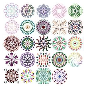 Rolin Roly 花柄 曼荼羅 マンダラ 製図用 テンプレート DIYスクラップ ステンシルシート 絵画ホワイト 24 pcs