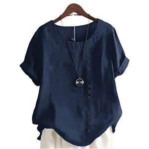半袖 ブラウス Tシャツ コットン リネン 風 ルーズ 無地 春夏 春夏秋 春 春夏用 夏 夏用 インナー リラックス らくちん 動