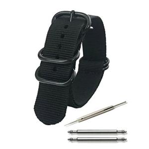 CalmeNATO ベルト 時計 ストラップ 黒バックル プレミアム ナイロン バンド 18mm 〜 24mm 交換説明書付 (22mm, ブラッ