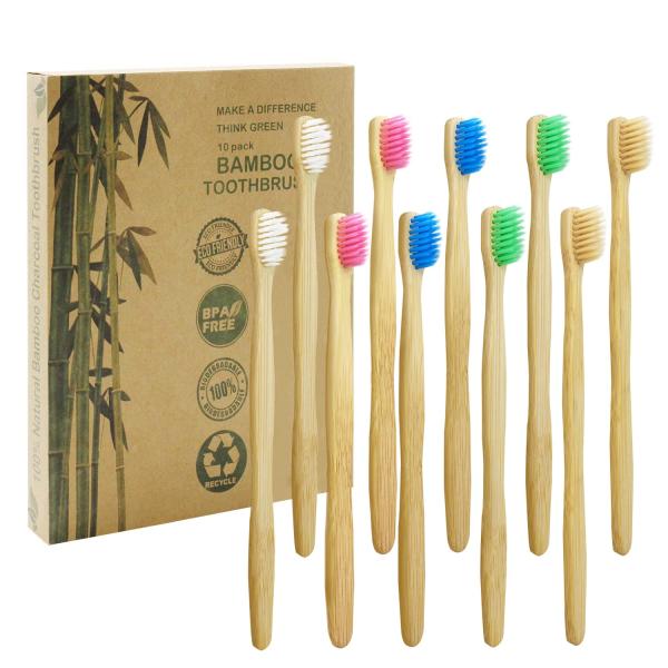 Dracarys 竹製の歯ブラシ 10本組（５色） 先細 磨きやすい エコ歯ブラシ 自然分解される環...