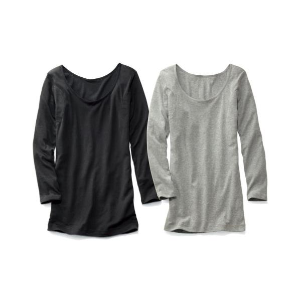 [ニッセン] インナーシャツ 綿１００％汗取りパッド付長袖インナー２枚組 黒+杢グレー M