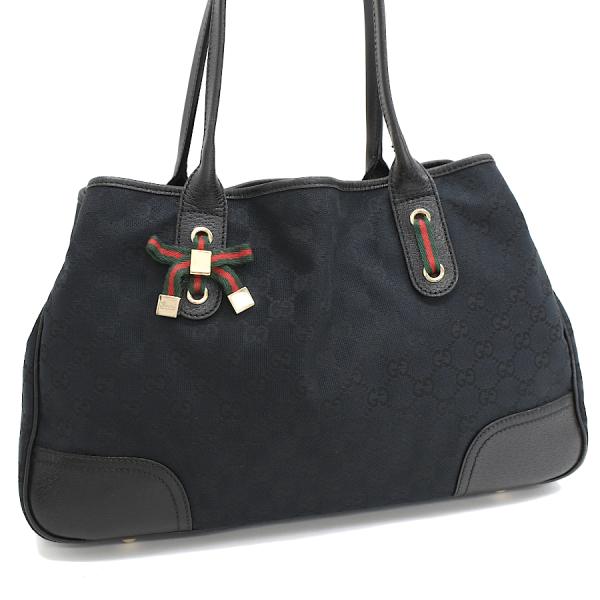 グッチ プリンシー トートバッグ 163805 GGキャンバス レザー ブラック ウェブ シェリーラ...