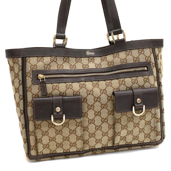 グッチ トートバッグ 146247 GGキャンバス ジャガード レザー ベージュ ブラウン ゴールド...