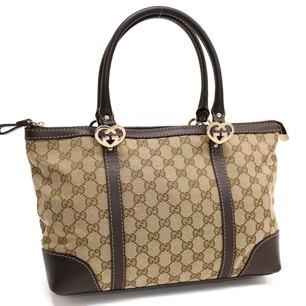 グッチ ラブリー ハート トートバッグ ハンドバッグ 257069 GGキャンバス レザー ベージュ...