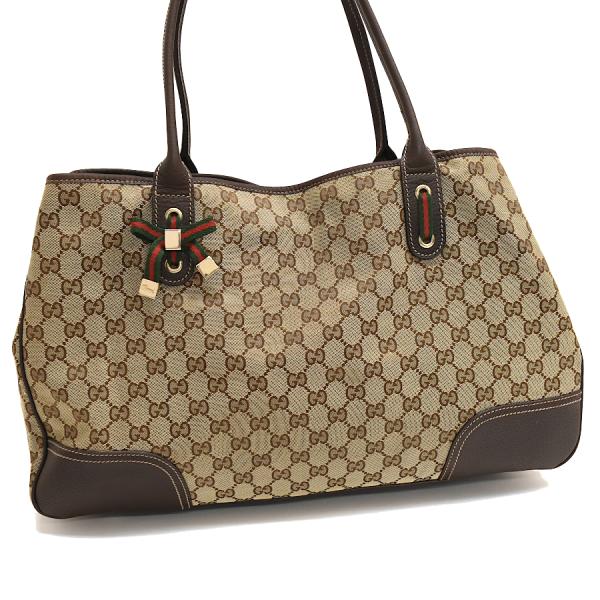 グッチ トートバッグ 161719 プリンシー リボン GGキャンバス ジャガード レザー ベージュ...