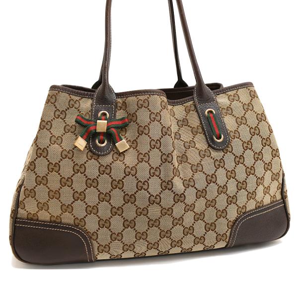 グッチ プリンシー トートバッグ 163805 GGキャンバス レザー ベージュ ウェブ シェリーラ...
