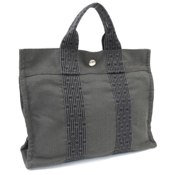 エルメス エールラインPM ハンドバッグ トートバッグ キャンバス グレー シルバー金具 HERME...