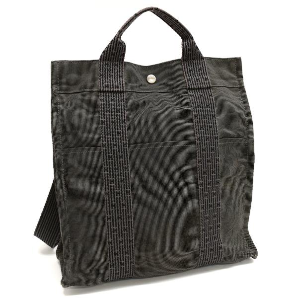 エルメス サックアドMM トート リュックサック エールライン ポリアミドキャンバス グレー HER...