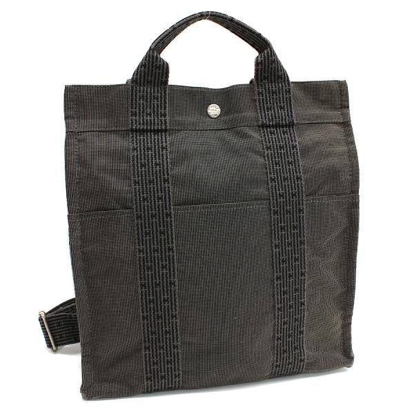 エルメス サックアドMM トート リュックサック エールライン ポリアミドキャンバス グレー HER...