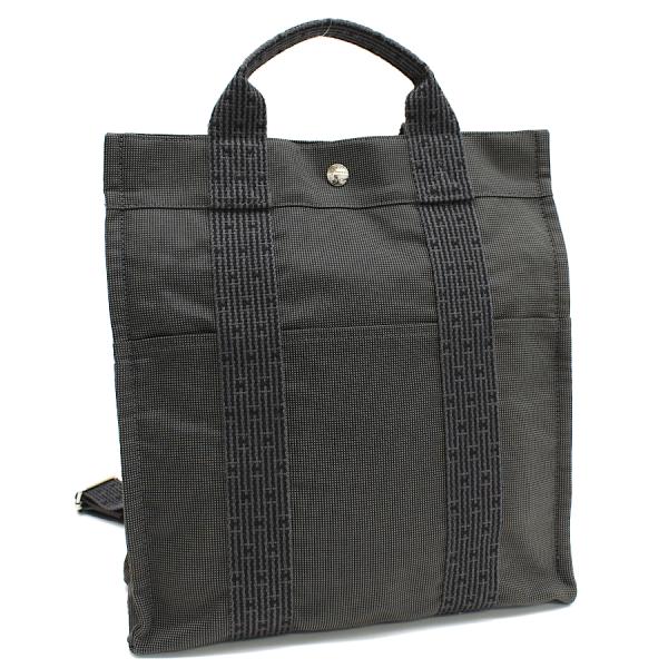 新品同様 エルメス サックアドMM トート リュックサック エールライン ポリアミドキャンバス グレ...