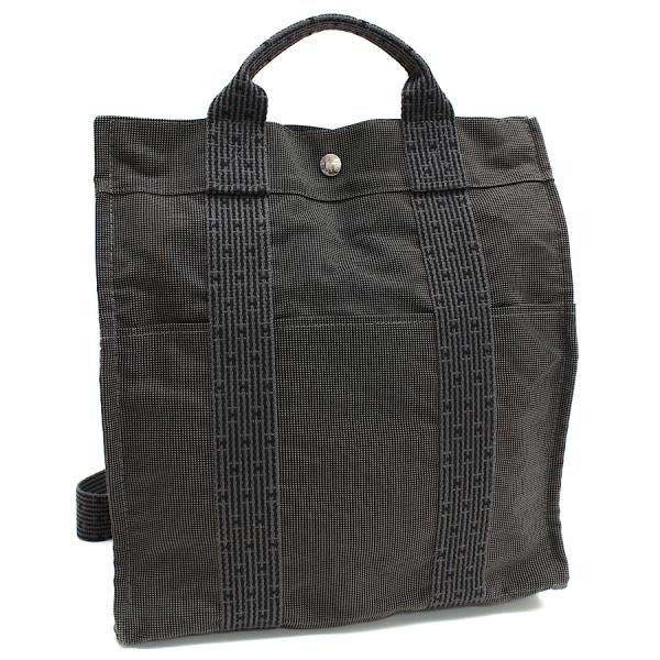 新品同様 エルメス サックアドMM トート リュックサック エールライン ポリアミドキャンバス グレ...