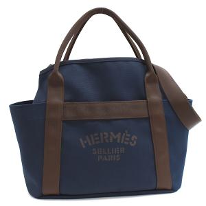 未使用品 エルメス サックドパンサージュグルーム 2way トートバッグ D刻印 キャンバス ネイビー ブラウン HERMES