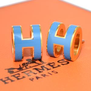新品同様 エルメス ミニ ポップH アッシュ ピアス ブルージーン ゴールドカラー 両耳用 HERMES