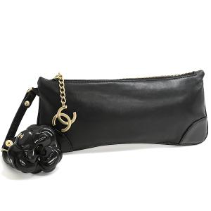 シャネル カメリア ポーチ ハンドバッグ ココマーク ラムスキン レザー エナメル ゴールド金具 CHANEL