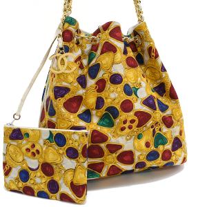 シャネル グリポア チェーン ショルダーバッグ キャンバス ゴールド マルチカラー ヴィンテージ CHANEL Gripoix