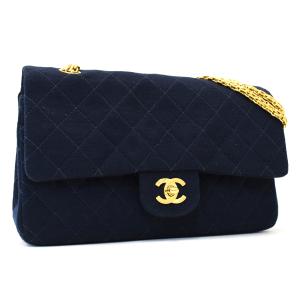 シャネル チェーンショルダーバッグ ジャージーマトラッセ ネイビー ダブルフラップ ココマーク CHANEL