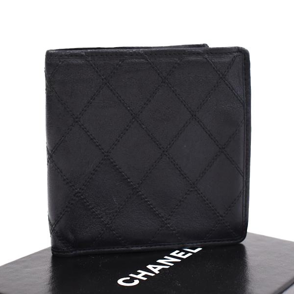 1点限定 シャネル 二つ折り財布 スモールウォレット ダブルステッチ レザー ブラック CHANEL