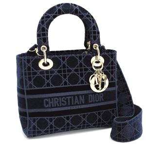 クリスチャンディオール レディディーライト ミディアム ハンドバッグ ベルベット ネイビー Christian Dior｜melcastcom