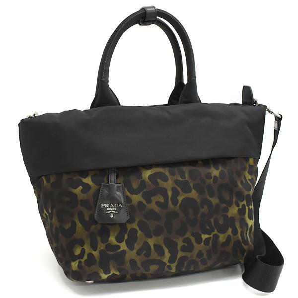プラダ 2wayバッグ B1959V ナイロン ブラック ヒョウ柄 シルバー金具 PRADA