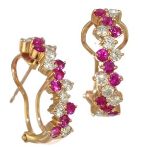 新品同様 ピアス K18ピンクゴールド ルビー 0.35ct 0.35ct ダイヤモンド 0.26ct 0.26ct 両耳用