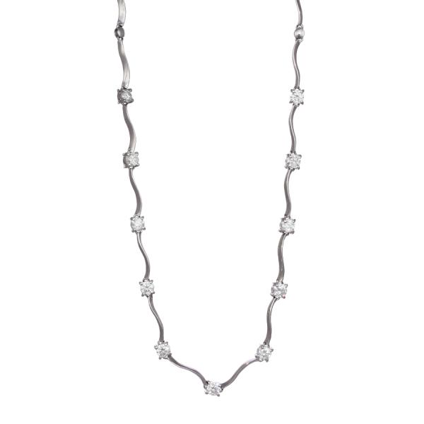 新品同様 ステーション ネックレス プラチナ850 ダイヤモンド 2.096ct ウェーブチェーン ...