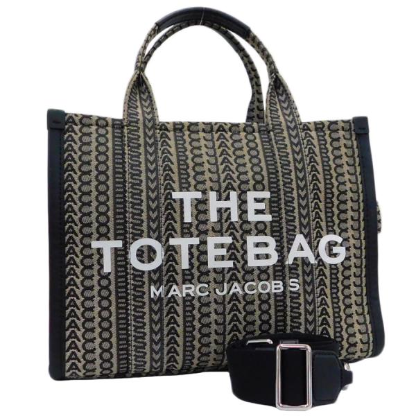 新品同様 マークジェイコブス 2wayバッグ ブラック×ベージュ系 キャンバス×レザー MARC J...