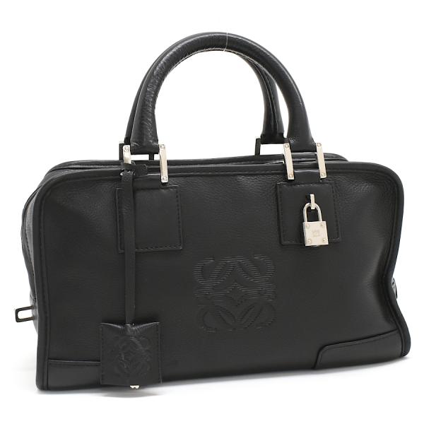 ロエベ アマソナ28 ハンドバッグ アナグラム レザー ブラック シルバー金具 LOEWE AMAZ...