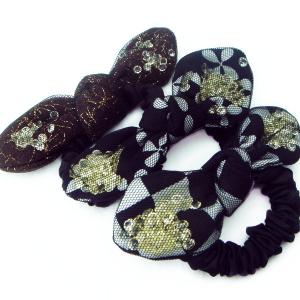 シュシュ ワイヤー入りタータンチェックのウサ耳リボンシュシュ うさ耳