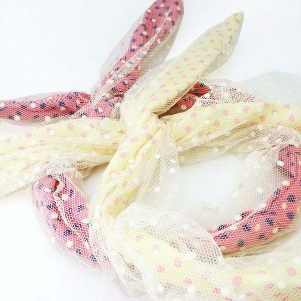 カチューシャ 水玉ネットに入ったワイヤー入り小さめドット柄カチューシャ チュール