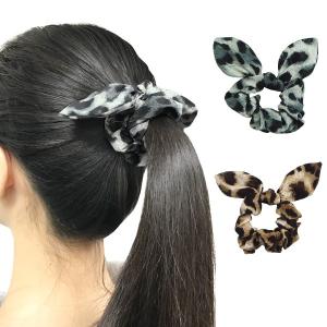 シュシュ ワイヤー入りタータンチェックのウサ耳リボンシュシュ うさ耳