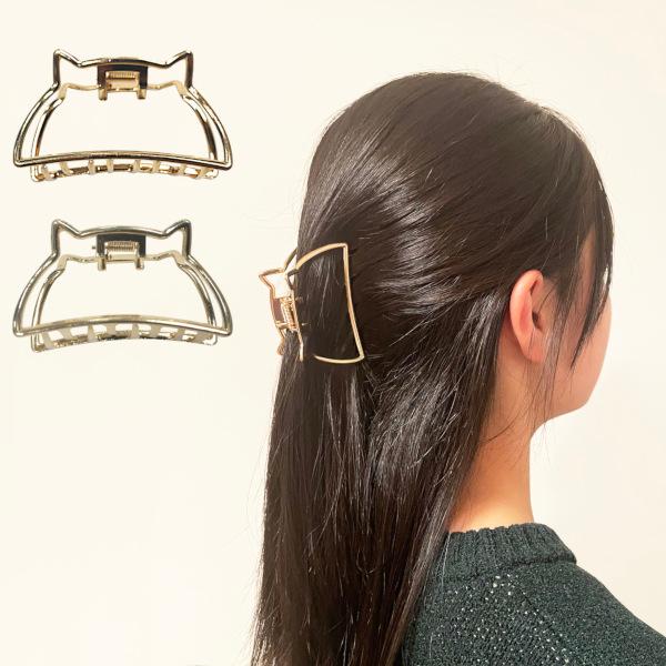 ヘアクリップ バンスクリップ メタリック 猫