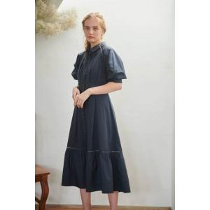 Estella.K エステラケー のタックドルマンシャツドレス Whitney Belted Shirt Dress -NVY-  COLOR : MOC/NVY｜mellowtheshop