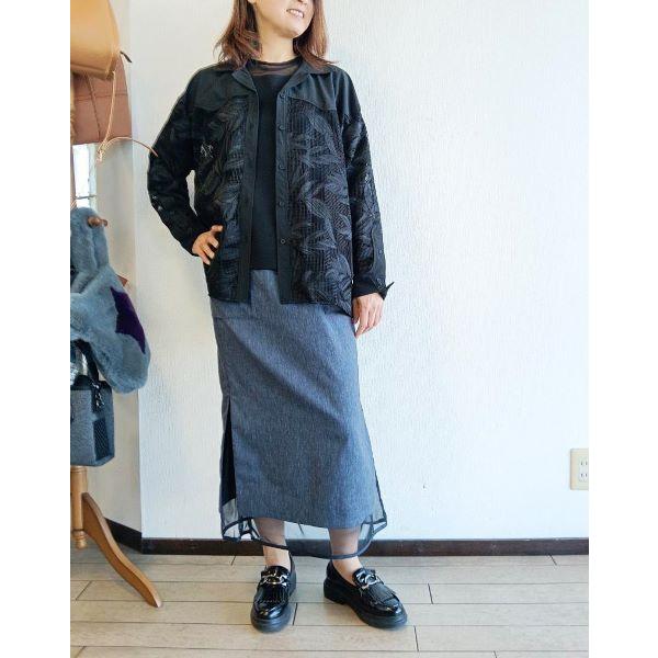 Maglia Plus/マリアプラスの　リーフ柄レースオープンカラーシャツ　153009 手洗い可能