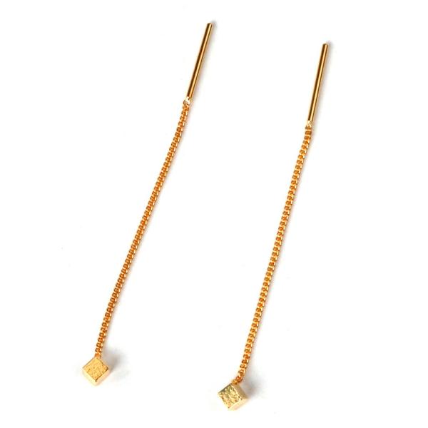 アメリカン ピアス チェーン 日本製 K18GP キューブ 揺れる アメピア 四角 上品 チェーン ...