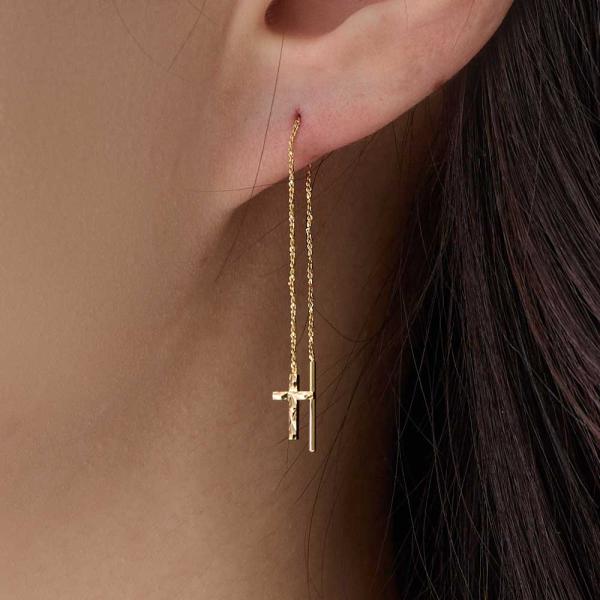 ピアス アメリカン アメピア チェーンピアス 日本製 クロス 十字架 金属アレルギー対応 ダイヤカッ...