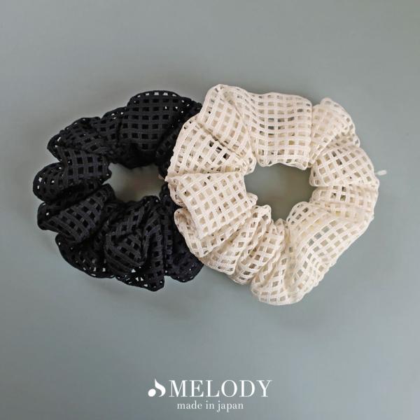 シュシュ 日本製 チェック すかし レースフリルシュシュ ヘアアクセサリー ポニー まとめ髪 1つ結...
