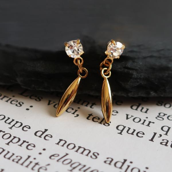 イヤリング ピアス 日本製 ノンホールピアス ピアス  K18GP 純チタン ストーン マーキス ド...