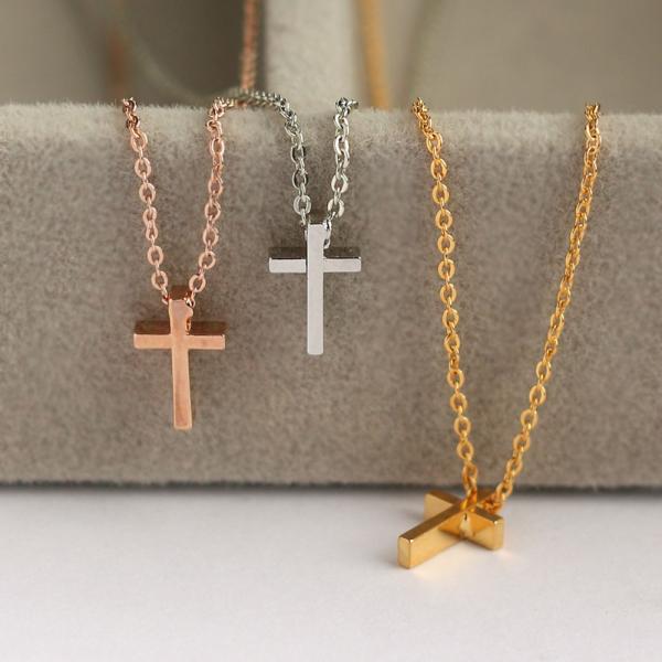 ネックレス レディース  日本製  K18GP シンプル クロス 十字架 地金系 スライドビーズ 小...