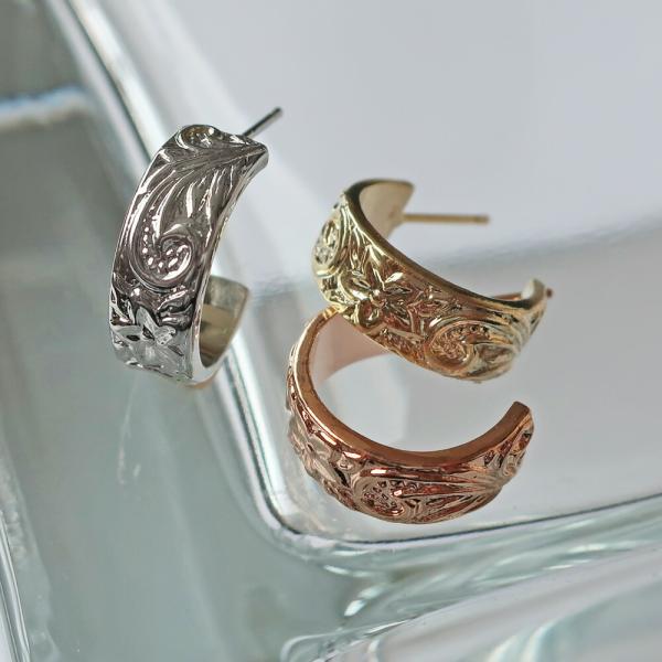 イヤリング 痛くない ピアス ノンホール 日本製 ハワイアンジュエリー  K18GP プリメリア プ...