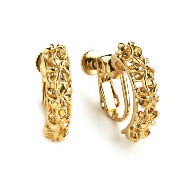 イヤリング ピアス 日本製 K18GP 金属アレルギー対応 ハワイアンジュエリー プリメリア フープ...