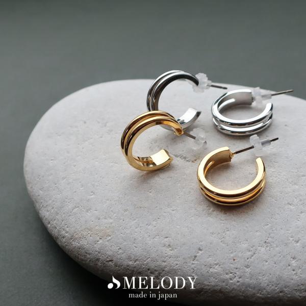 ピアス 日本製 フープピアス K18GP 2連 フープ スタッドピアス シンプル ジュエリー  レデ...