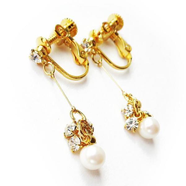 イヤリング ピアス 日本製 K18GP スティック パール ピアス フォーマル ゴージャス  ジャラ...