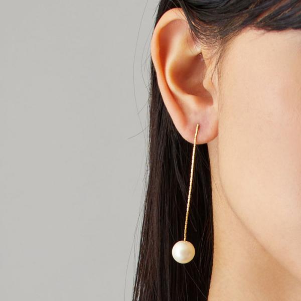 ピアス 日本製 K18GP  ニッケルフリー ダイヤカットチェーン スイング パール スタッド 大ぶ...