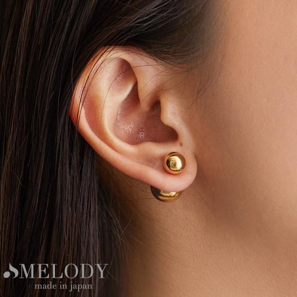 ピアス 日本製 K18GP スタッズ ボリューム バックキャッチ ダブルキャッチ 両耳用 丸玉 トラ...