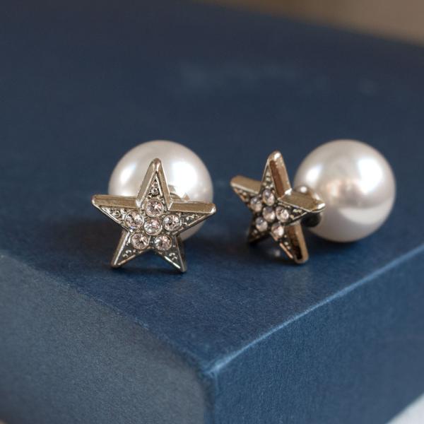 ピアス 日本製 K18GP  スター 星 モチーフ 流れ星 パール 流星 パール キャッチ バック ...