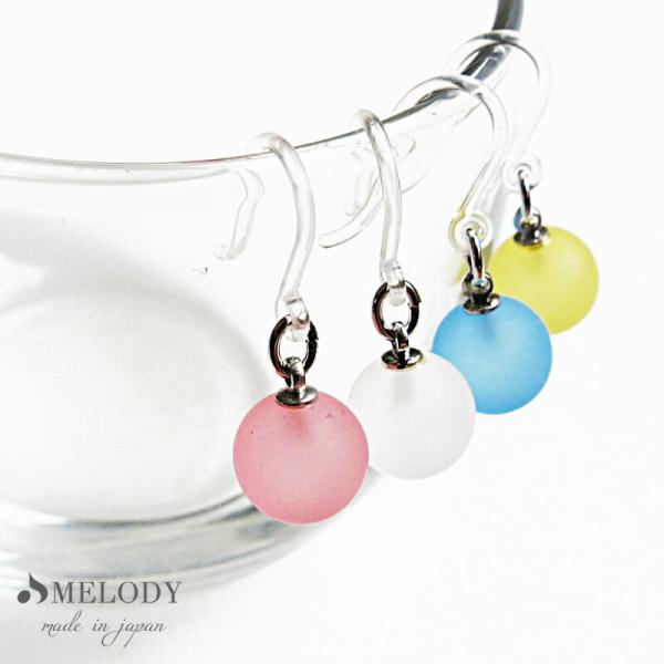 ピアス 日本製 K18GP  キレイ色 ガラスボール 樹脂 金属アレルギー 揺れる オフィス 浴衣 ...